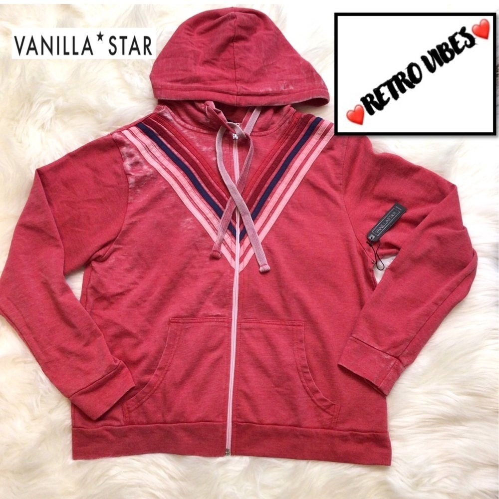 Vanilla Star Red Retro Faded Hooded Jacket